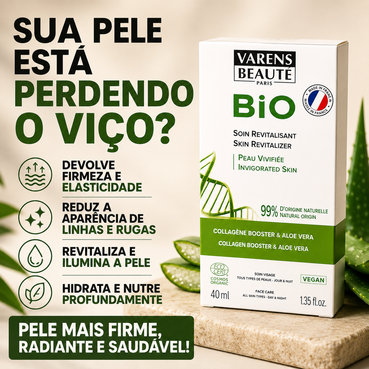 Hidratante Facial Revitalizante com Colágeno e Aloe Vera